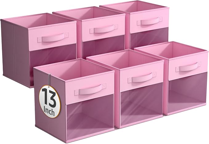 Sorbus 13 Inch Storage Bins with Clear Window - 6 Foldable Baskets for Organizing Clothes, Toys, Books - Sturdy Collapsible Fabric Storage Cubes with Handle - Storage Baskets for Shelves, Closets - Image 7