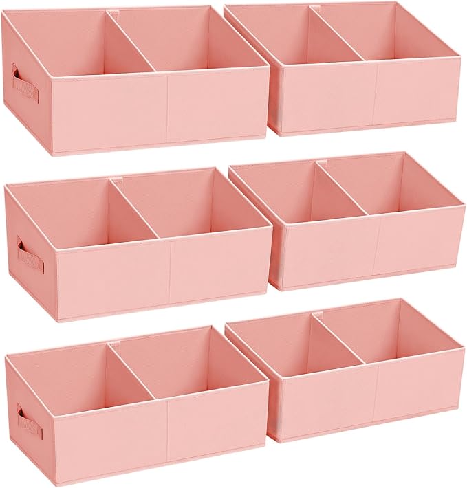 DIMJ Large Closet Shelf Organizer Bins 6 Packs with Handles and Divider, Fabric Trapezoid Storage Baskets, Foldable Clothes Containers Box for Shelf, Towel, Book, Toy, Purse, Hats, Pink by DiMJ