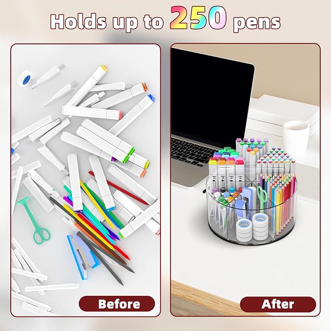 250pcs Acrylic Pencil Holder Marker Organizer, Back to School 360-Degree Rotating Pen Holder, Crayon Organizers for Kids Pencil Organizer Caddy Art Supply Lazy Susan Organizer for Desk Office - Image 3