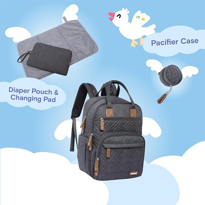 iniuniu Baby Diaper Bag Backpack, 4 in 1 kit Large Capacity Travel Backpack | Waterproof Backpack for Moms Dads,Travel Backpack with Pouch,Washable Changing Pad, Baby Essentials - Image 4