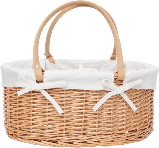 Wicker Diaper Caddy basket,Woven Baby Organizer for Nursery | Detachable Lining basket with PU Handles - Natural Woven Caddy for Newborn Bath, Closet & Registry Gifts by QingtuHome