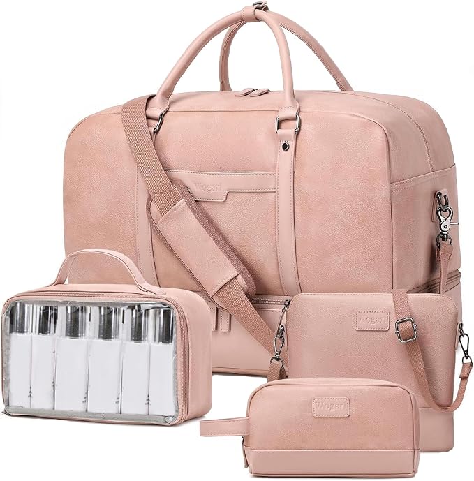 4-in-1 Waterproof Faux Leather Overnight Travel Bag for Women Men | Hospital Gym Weekender Bag Carry On Personal Item Travel Duffel Bags with Shoe Compartment Toiletry Bag Fit 21" Laptop by Wogarl