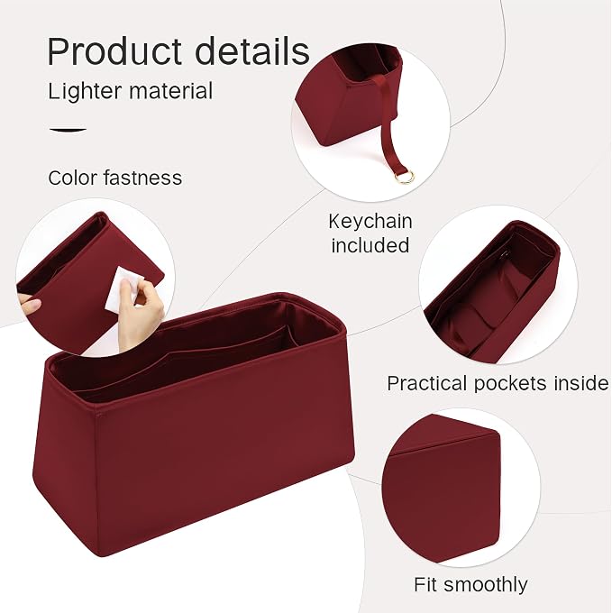 Fits for Brikin Bag Insert Organizer For Hermes(25 R,Rouge H) | Premium Silk Material,Smooth Touch,Lightweight,zipper,protect from scratches & stains,multiple pockets,keychain,waterproof - Image 6