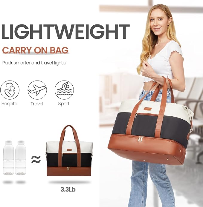 LOVEVOOK Weekender Bag for Women, Large Duffle Bag for Travel with 2 Packing Cubes, Carry on Overnight Bag with Shoe Compartment, Mom Hospital Bags for Labor and Delivery - Image 9