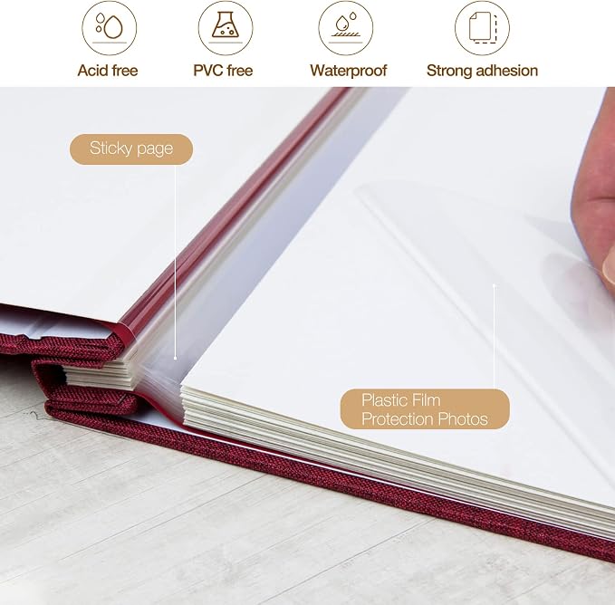 Large Self Adhesive Photo Album 80 Pages, Linen cover, Red | Photo Album Self Adhesive 4x6 5x7 8x10 Pictures, Linen Cover DIY Scrapbook Albums for Family, Wedding, Baby, Anniversary - Image 4