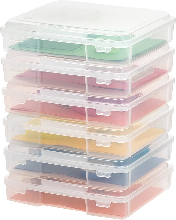IRIS USA Board Game Storage |Made in USA| Thick Craft Case (6-Pack) - Clear | Fits 8.5" x 11" & A4 Paper, Organizers with Built-In Handle & Snap-Tight Lids, Containers for Puzzles, Art & Scrapbooking - Image 4