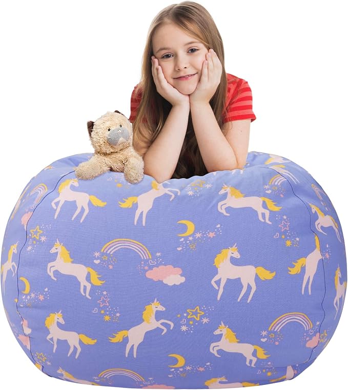 Aubliss Stuffed Animal Bean Bag Storage Chair | (Light Blue Unicorn, Medium (32'')) by Aubliss