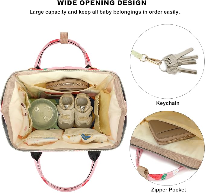 Strawberry Baby Diaper Bag Backpack for Girls Boys, Waterproof Large Maternity Nappy Bags for Mom - Image 4