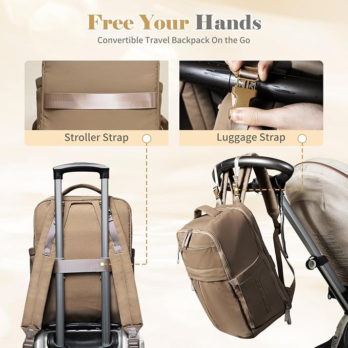 Diaper Bag with Changing Station Large Diaper Backpack Baby Bag | 15 Pocket,Changing Pad,2 Insulated Pockets,Stroller Straps,Lightweight Waterproof Laptop Yoga Backpack,Brown - Image 5