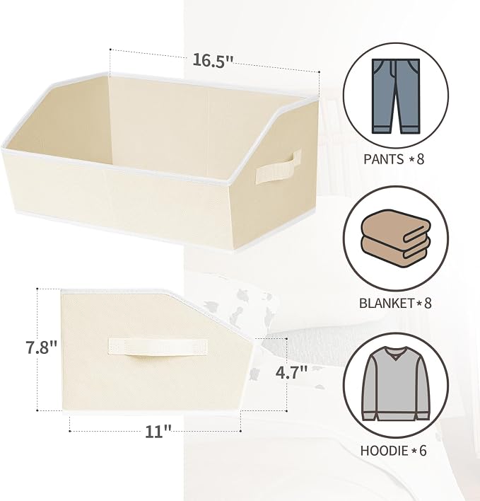 Closet Organizers and Storage Bins - Large Fabric Storage Bins, Decorative Storage Baskets for Organizing, Trapezoid Foldable Basket for Clothes, Books, Home, 8 Pack, Beige - Image 2