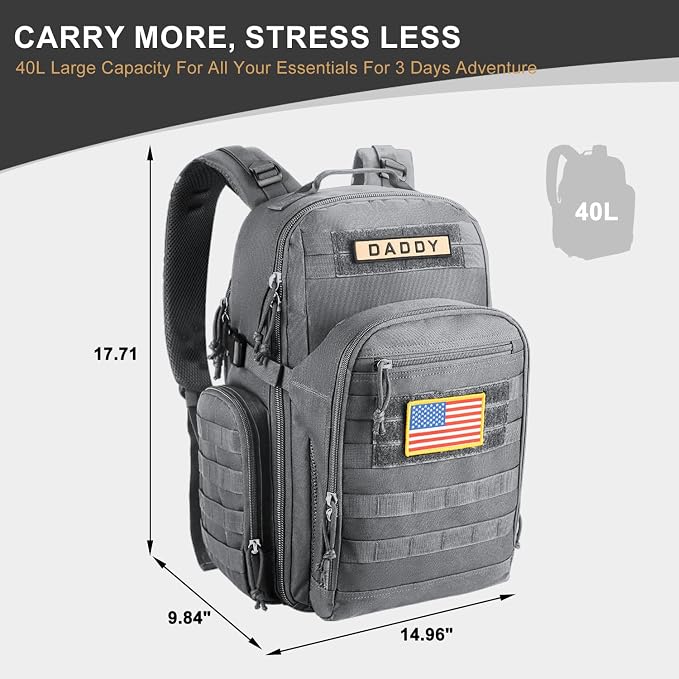 MIRACOL Diaper Bag Backpack for Dad: 900D Military-Grade Backpack with 16+ compartments - 40L XL Capacity Fits 15+ Diapers & 3 Bottles - Heavy-Duty Daddy Baby Bag for Travel & Outdoor - Image 6