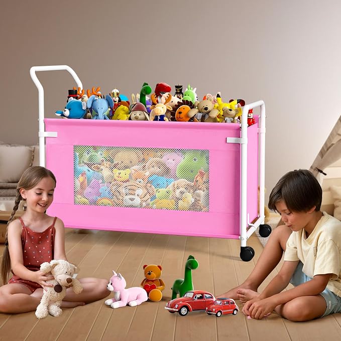 KEEGH Extra Large Toy Box for Kids, Heavy Duty Toy Storage Organizer, Pink | 180 L Capacity, 360° Rotating Wheels, Durable Fabric, Toy Bin for Boys and Girls, Toy Chest for Living Room, Nursery, Bedroom - Image 2