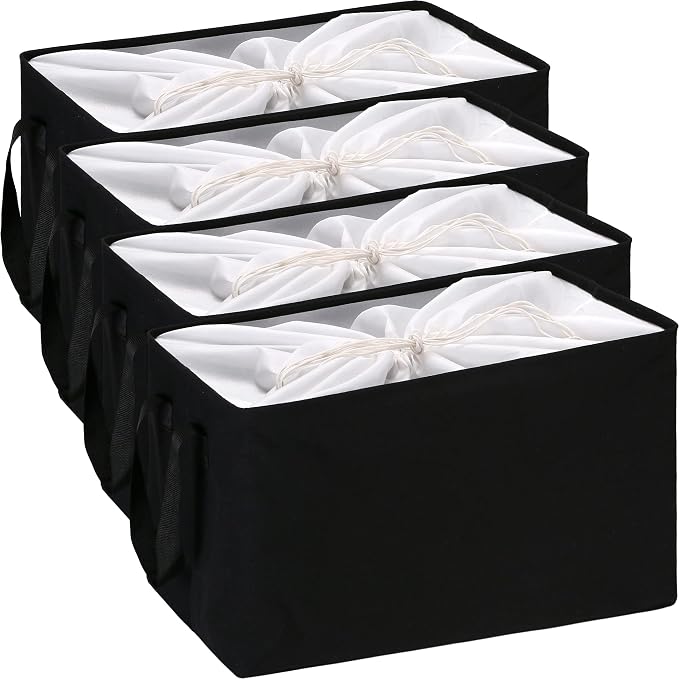 Hinwo 102L XXL Canvas Storage Bin with Lid and Handles, 4-Pack | Collapsible Fabric Baskets, Closet Shelf Organizers, Containers for Clothing, Blankets, Toys, Bedding (Black) by Hinwo