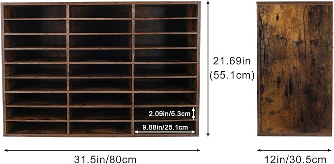 TQVAI Wood Literature Organizer, 27 Slots Hold 13500 Sheets A4 Papers, Wooden Desk File Paper Storage Organizer with Adjustable Shelves, Mailbox Cubbies for Office Home Classroom, Classroom, Archaize - Image 3