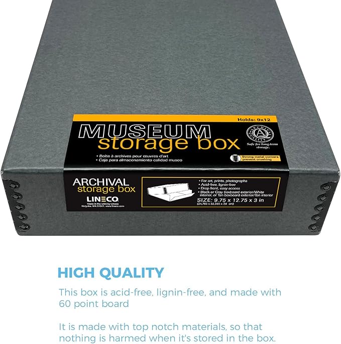 Lineco Museum Archival Storage Box, Drop Front, 9.75x12.75x3 in, Gray | Acid-Free with Metal Edge, Preserves Picture Longevity, Organize Photos, Newspapers, Prints, Documents, Crafts, DIY - Image 6