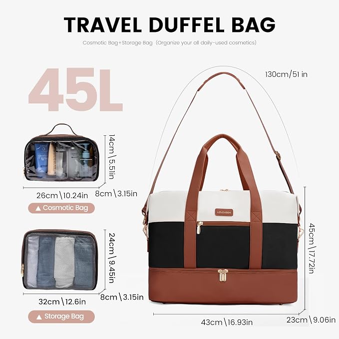 LOVEVOOK Weekender Bag for Women, Large Duffle Bag for Travel with 2 Packing Cubes, Carry on Overnight Bag with Shoe Compartment, Mom Hospital Bags for Labor and Delivery - Image 2