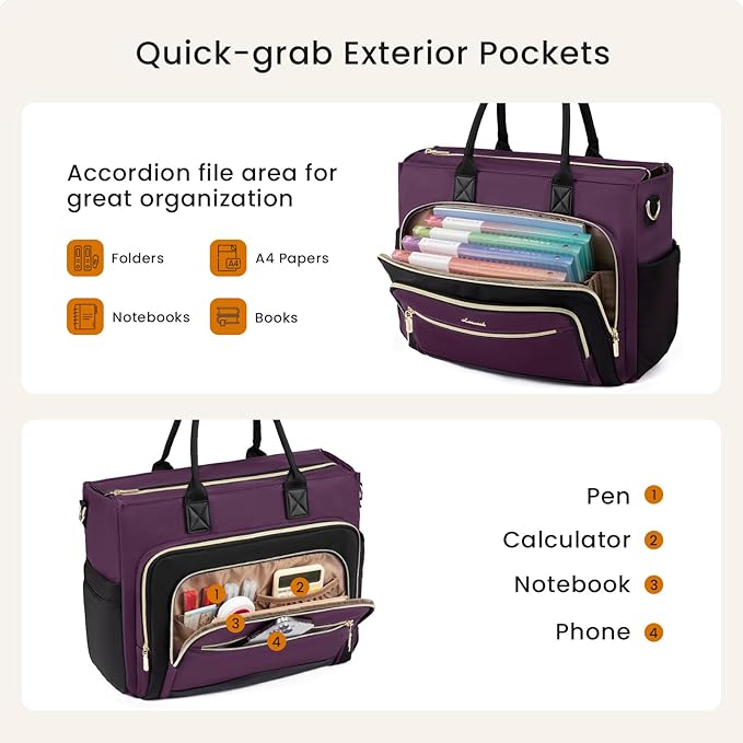 LOVEVOOK Work Tote Bags for Women,Laptop Teacher Bag With File Organizer | Large Cup Holder,Teacher Tote Bag,Nurse Bags,Multi-Pockets Professional Briefcase Business Purses Handbag - Image 5