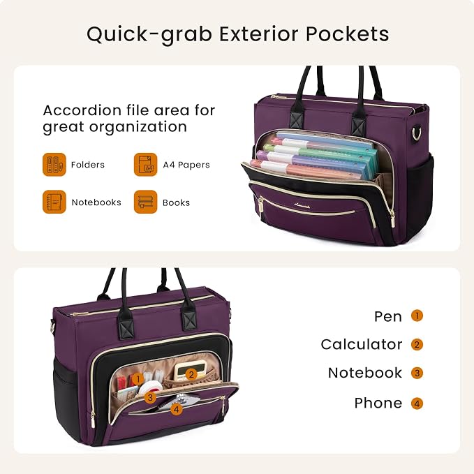 LOVEVOOK Work Tote Bags for Women,Laptop Teacher Bag With File Organizer | Large Cup Holder,Teacher Tote Bag,Nurse Bags,Multi-Pockets Professional Briefcase Business Purses Handbag - Image 4