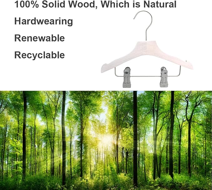 White 9.8" Ultra-Thin Wooden Children Closet Clothes Clips Hangers 12PCS Wood Baby Kids Coat Hangers for Infant Toddler Newborn Jumpsuit Pants Skirts Jeans Space Saving Heavy Duty Durable - Image 8