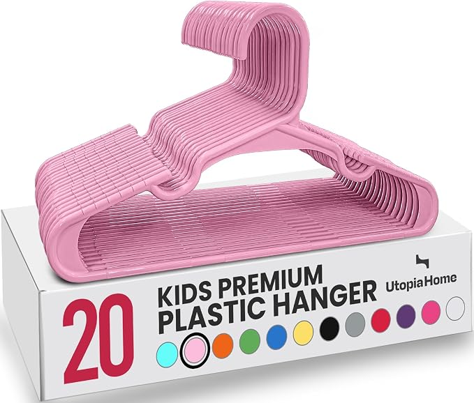 Utopia Home Kids Hangers 20 Pack – 11.5 Inch Baby Closet Hangers Baby Pink | Plastic baby hangers | Fits children's & infant clothes | Gentle on delicate garments by UTOPIAHOME