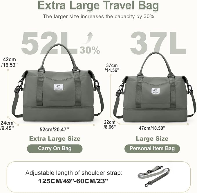 Large Weekender Bags for Women, Travel Duffel Bags with Shoe Compartment,Personal Item Travel Carry on Overnight bag for women Travel Set,Olive Green - Image 2