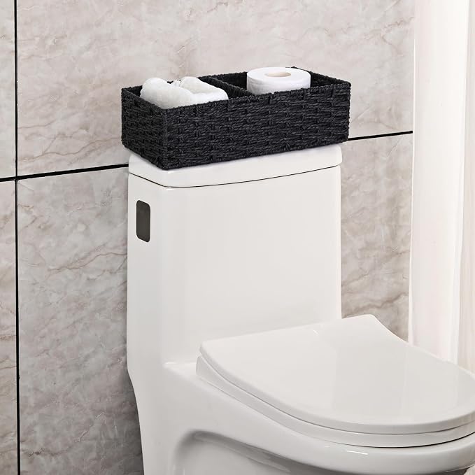2 Section Wicker Storage Basket, Black Wicker Baskets, Toilet Tank Basket, Small Baskets for Organizing Storage Shelves, 2-Pack - Image 3