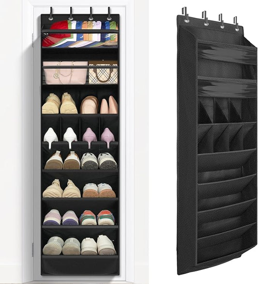 1 Pack 8 Shelves Over The Door Shoe Organizer, 68" Exlarge Deep Pockets | Hanging Shoe Organizer, Shoe Rack for Closet, Shoe Holder for Boots, Sneakers, Heels, Over Door Organizer in Home, RV, Black by Fentec