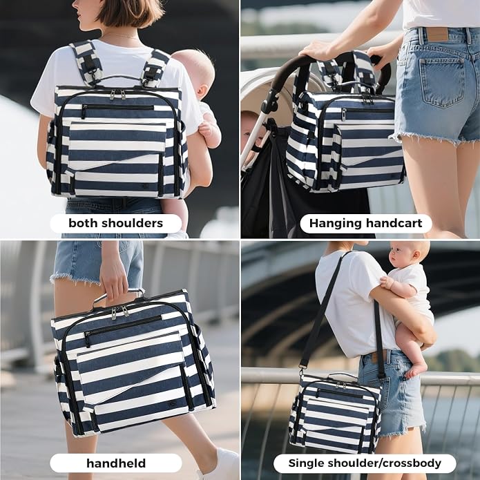 ALLCAMP Diaper Backpack, Waterproof Large Capacity Baby Bag, Multi-Function Nappy Bag with Stroller Hooks, Convertible Tote - Image 5