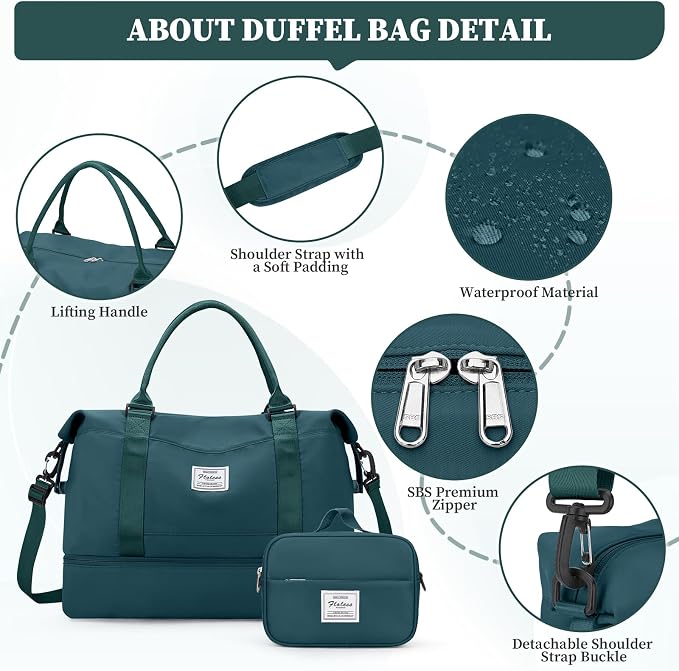 Weekender Bags for Women, Personal Item Travel Bag with Shoes Compartment | Overnight Travel Duffel Bag with Toiletry Bag, Airplane Friendly Carry-On Bag with Wet Pocket & Trolley Sleeve,Medium - Image 7