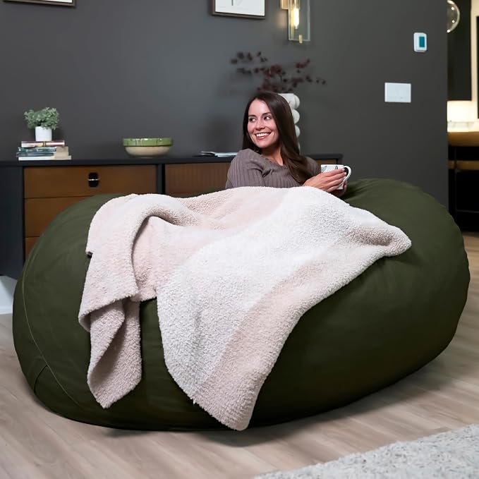 Big Joe Fuf 7Ft Oversized Bean Bag Chair for Adults, Forest Brushed Denim | Premium Shredded Foam Filled, Velveteen, Adult-Sized Comfortable Seating, Supports Up to 300 lbs - Image 2