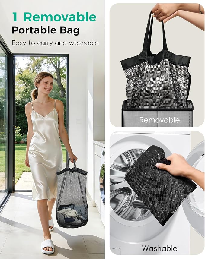 100L Laundry Hamper with Lid, Durable Laundry Basket Made of Cationic Fabric, Collapsible Large Clothes Hamper with Removable Bag for Home Dorm - Image 5