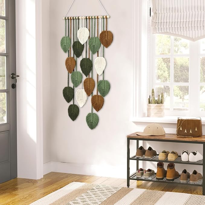 Vertical Macrame Wall Hanging Boho Home Decor Long Narrow Chic Wall Art | KHOYIME Bohemian Woven Leaves Tapestry Vintage Decorations for Front Door Indoor Entrance Living Room Bedroom 16.5"W x 37.5"L - Image 3