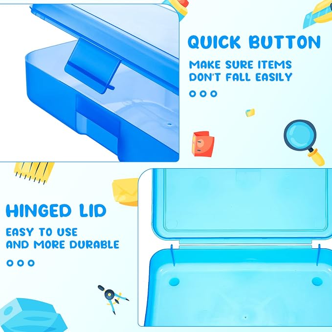 Zhehao 20 Pack 8''x5.5''x2'' Clear Pencil Boxes with Lids,Colorful | Bulk Clear Plastic Pencil Box, Stackable Crayon Pencil Case for Students, Large Pen Boxes for Kids, Back to School Supplies - Image 3
