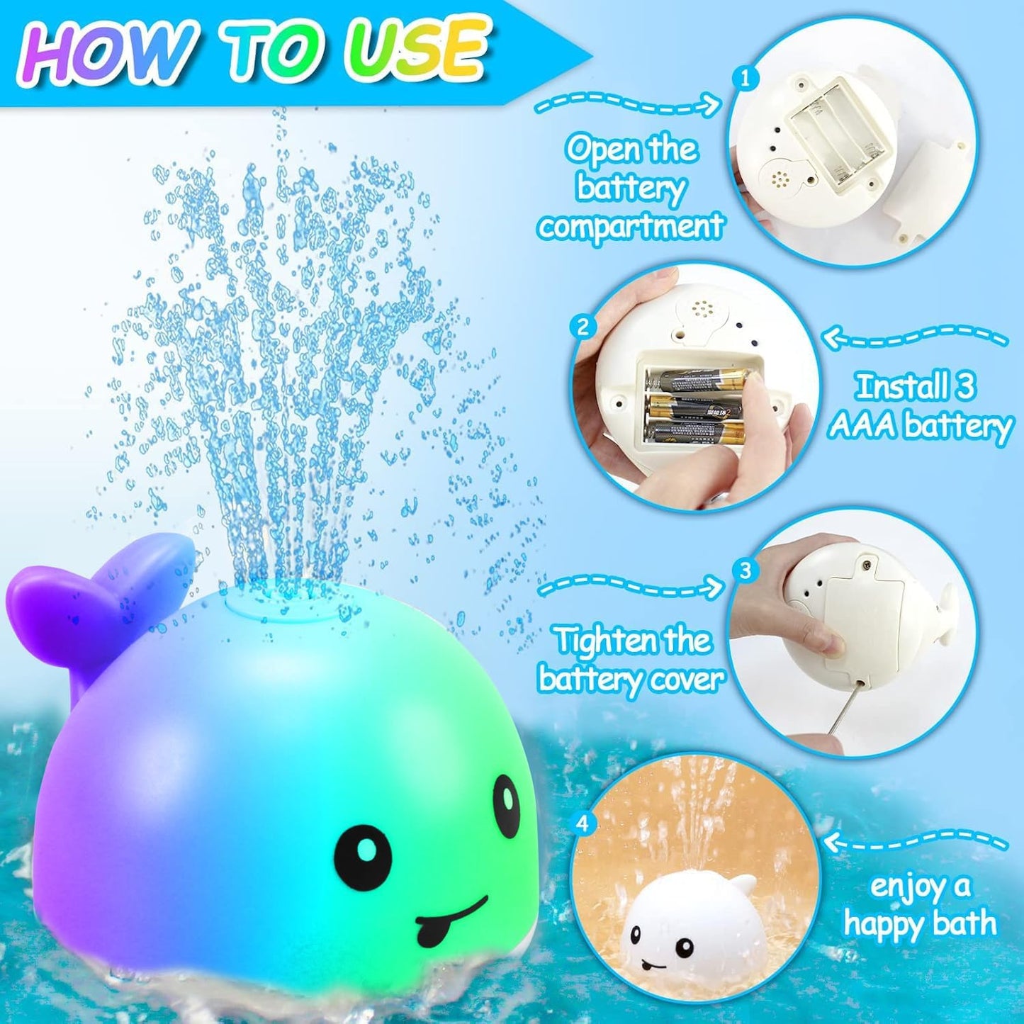 ZHENDUO Baby Bath Toys, Whale Spray Water Bath Toy, Sprinkler Bathtub Shower Toys for Toddlers Kids Boys Girls, Pool Toy for Baby (White)