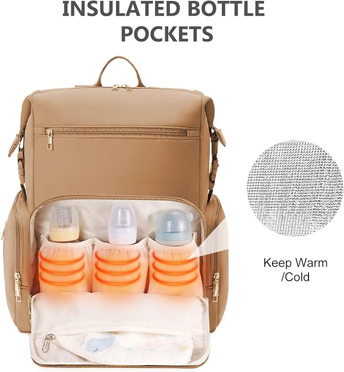CEI-CEI Neoprene Diaper bag Backpack Waterproof Baby Changing Bags for Mom and Dad with Changing Pad Large Travel Maternity Tote with Insulated Pockets and Organised Compartments (Oat) - Image 2