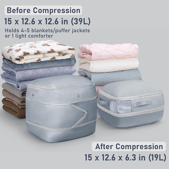 DIMJ Compression Storage Bags 6 Pack - Blanket Storage Bags with Window Zipper, Ultra Space Saving Self Compression Organizer for Puffer Jacket, Bedding, Lightweight Comforter Duvet, Sweater, Sheet - Image 2