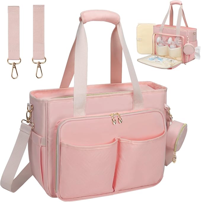 GDNasist Diaper Bag Tote, Large Travel Hospital Bag for Labor Delivery | Baby Bag with Pacifier Case, Large Capacity Travel Diaper Case with Changing Pad & Stroller Clips by GDNasist