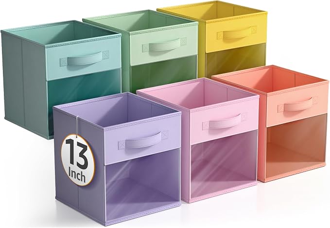 Sorbus 13 Inch Storage Bins with Clear Window - 6 Foldable Baskets for Organizing Clothes, Toys, Books - Sturdy Collapsible Fabric Storage Cubes with Handle - Storage Baskets for Shelves, Closets - Image 8