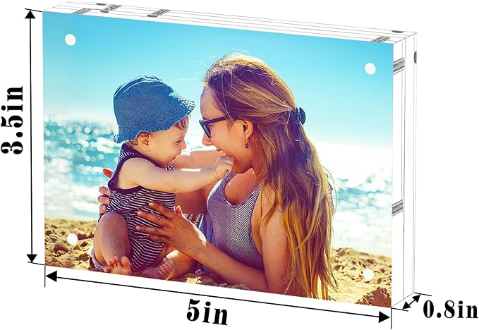 HELPLEX Acrylic Frame, 3 Pack 3.5x5 acrylic Picture Frames, 20mm Thicker Frameless Clear Frame Double Sided Magnetic Frame, Free Standing Desktop Display - Image 2
