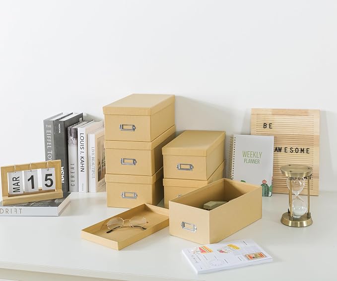 Soul & Lane - Kraft Photo Storage Boxes with Lids, Set of 6 in 2 Sizes | Cardboard Picture Organizers with Label Holders for Crafts, Decoupage and Collectibles, Large Brown Keepsake Containers - Image 8