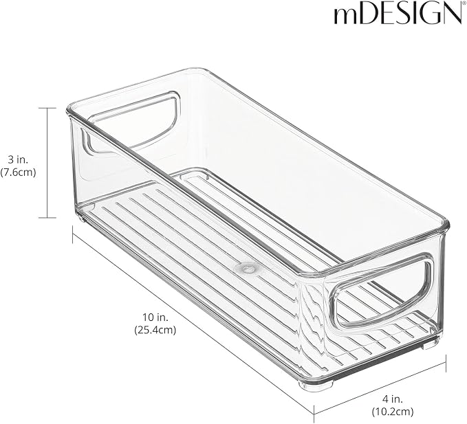 mDesign Plastic Stackable Small Organizing Bin Kitchen Pantry Cabinet, Refrigerator, Freezer Food Organization Storage Bins with Handles, Drawer Container Organizer, Ligne Collection, 6 Pack - Clear - Image 4