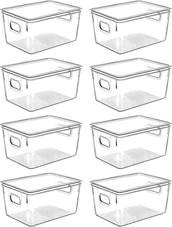 Clear Plastic Storage Bins with Lids, Perfect for Kitchen Organization or Pantry Organization and Storage, Stackable Fridge Organizer Bins, Storage Containers for Organizing, Cabinet Organizers by CONTROLKITCHEN