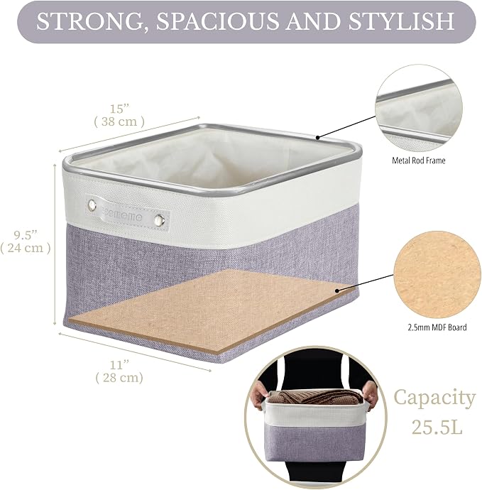 DECOMOMO Storage Bins, Large Fabric Storage Baskets for Shelves 3 Pack | 15 x 11 x 9.5 inches Decorative Linen Closet Organizers (Purple & White) - Image 3