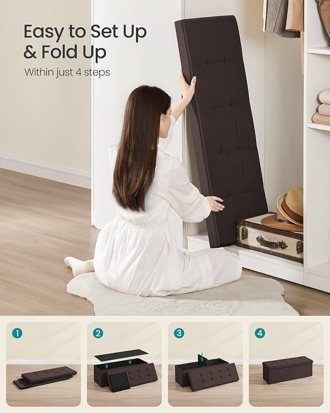 SONGMICS MAZIE Collection - 43 Inches Folding Storage Ottoman Bench, Ottoman Foot Rest, End of Bed Bench, Storage Chest, Load 660 lb, for Living Room, Bedroom, Entryway, Brown ULSF77BR - Image 7