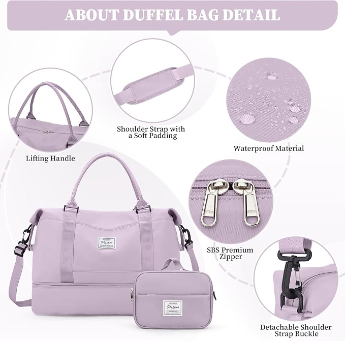 Weekender Bags for Women, Carry-On Overnight Travel Duffel Bag | Travel Bag with Shoes Compartment & Toiletry Bag, Extra Large - Image 6