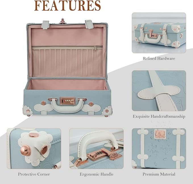 Unitravel Baby Keepsake Case, 16" Handmade Memory Storage Box, Newborn Keepsake Box, Vintage Suitcase for Baby Shower, Baptism, Naming Ceremony or Birthday (Blue) - Image 6