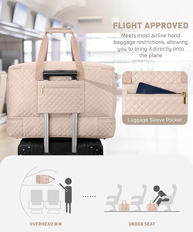 Duffle Bag for Travel, 40L Weekender Bag with Shoe Compartment, Carry On Overnight Bag for Women with Toiletry Bag Duffel Bags with Wet Pocket for Gym Hospital Bags for Labor and Delivery Antiquewhite - Image 6