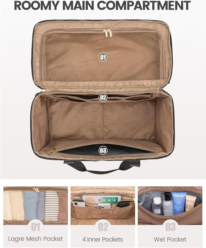 LOVEVOOK Travel Duffle Bag - Weekender & Overnight Bag with Toiletry & Wet Pocket, Carry-On Size, 3pc Set - Image 4