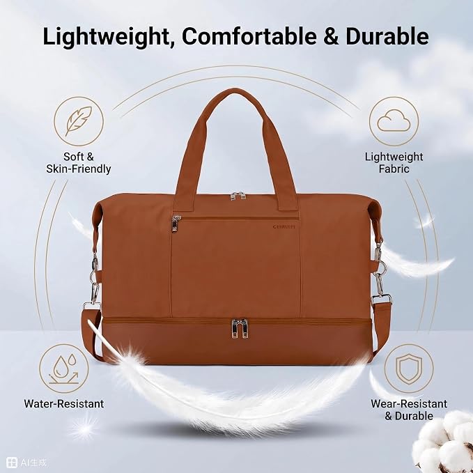 Oeihuivt Weekender Bags for Women - 20.5 Inch Large Travel Duffel Bag 2-Piece Set with Shoe Compartment, Heavy-Duty Canvas & Leather Carry On Overnight Tote (Airplane Approved) - Image 2