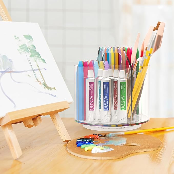 Pencil Holder for Kids, 360 Rotating Pen Holder for Desk Organizer and Storage, 4 Compartments Art Supply Marker Organizer, Acrylic Kids Desk Organizer for School Lazy Susan Organizer - Image 6